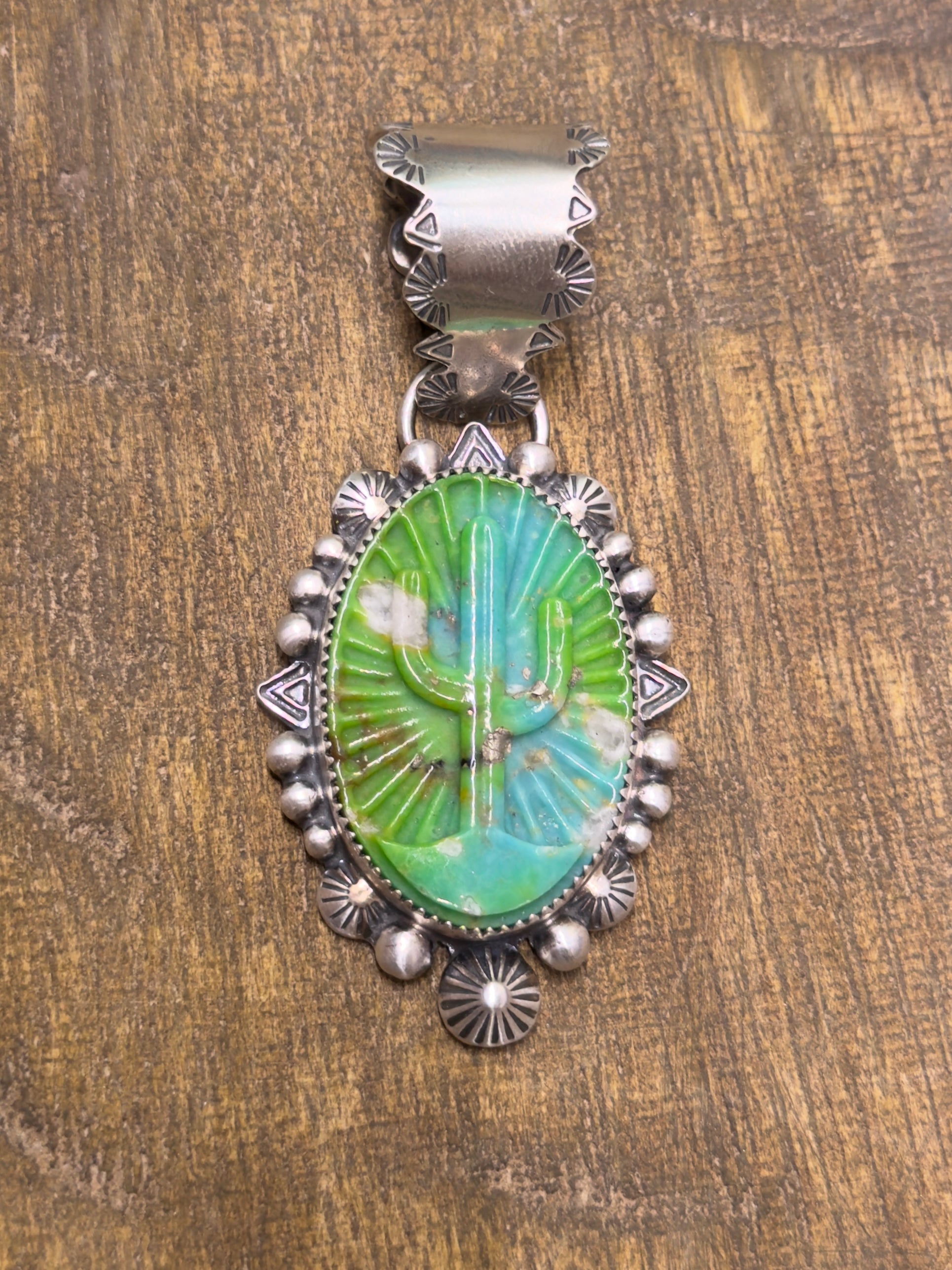 Hand Carved Cactus Pendant (Campitos Turquoise)
