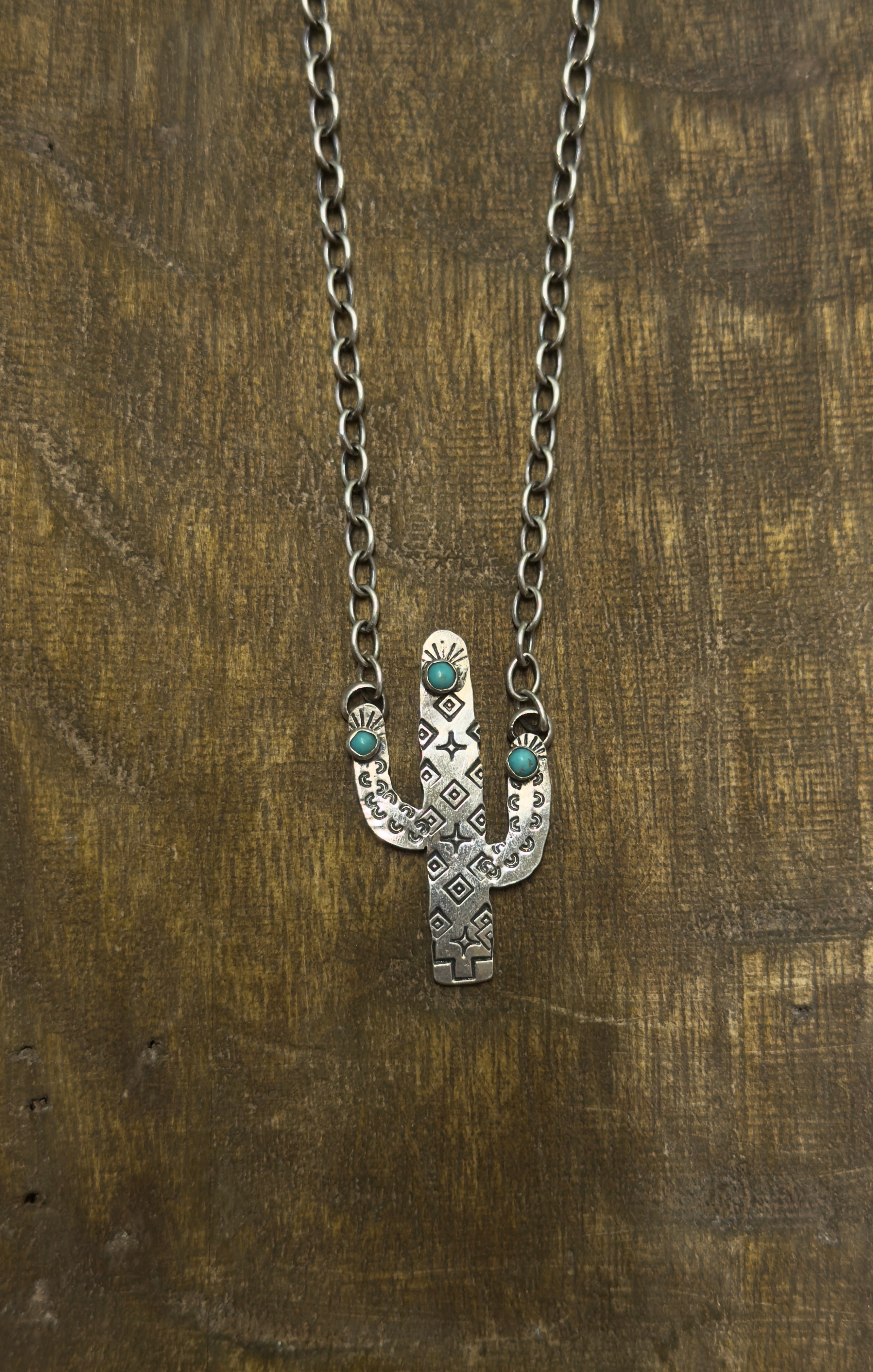 Stamped Cactus & Kingman Necklace (1.5” long)