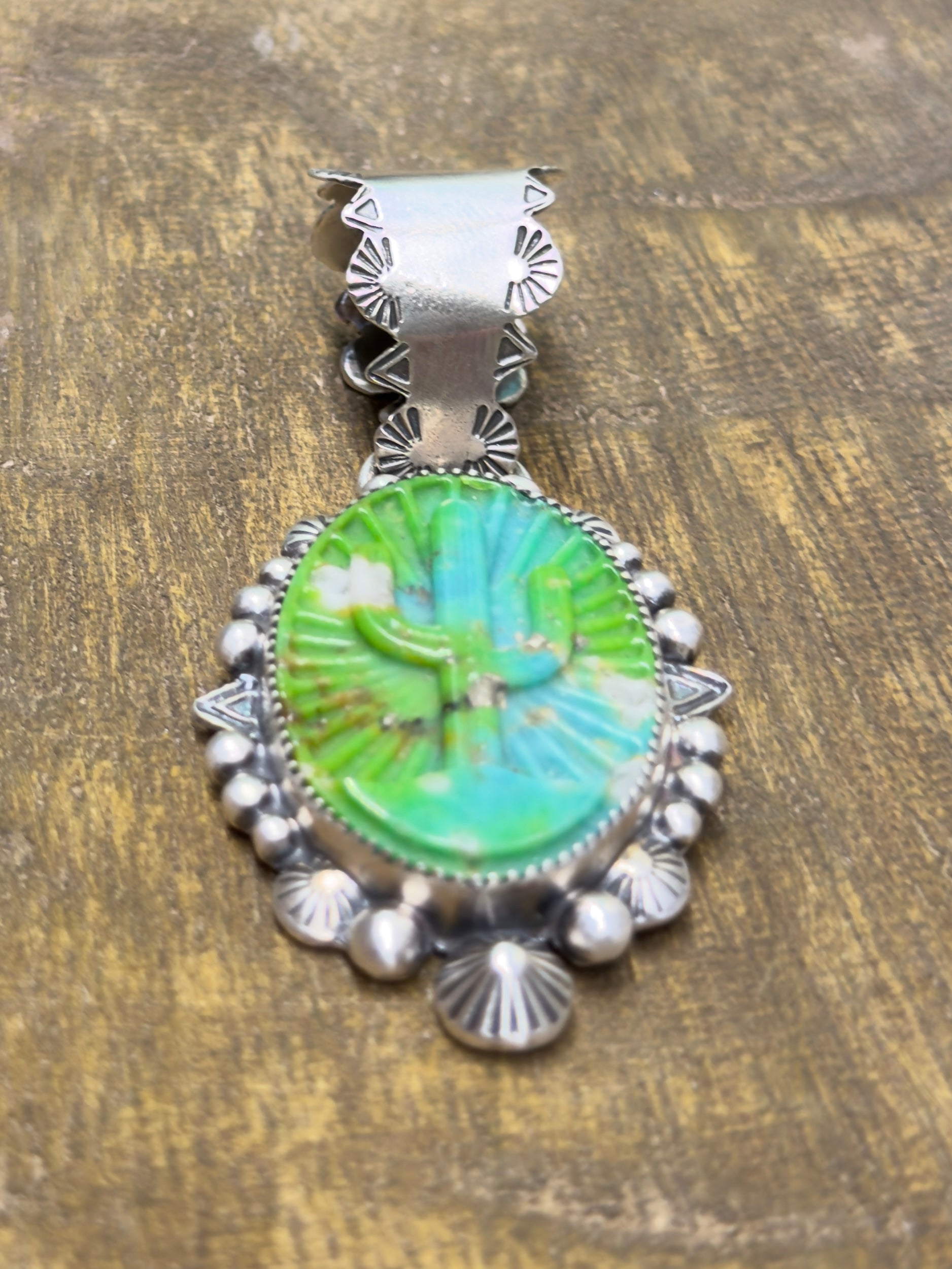 Hand Carved Cactus Pendant (Campitos Turquoise)