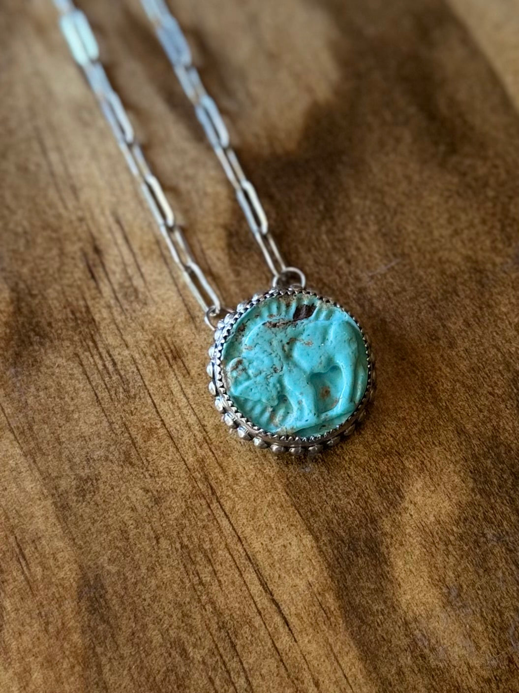 Carved Sonoran Buffalo Nickel Necklace