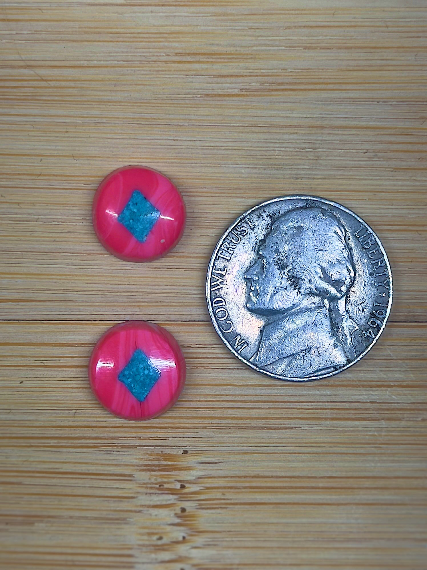 Salmon Coral w/ Turquoise Inlay Diamond Cabochon