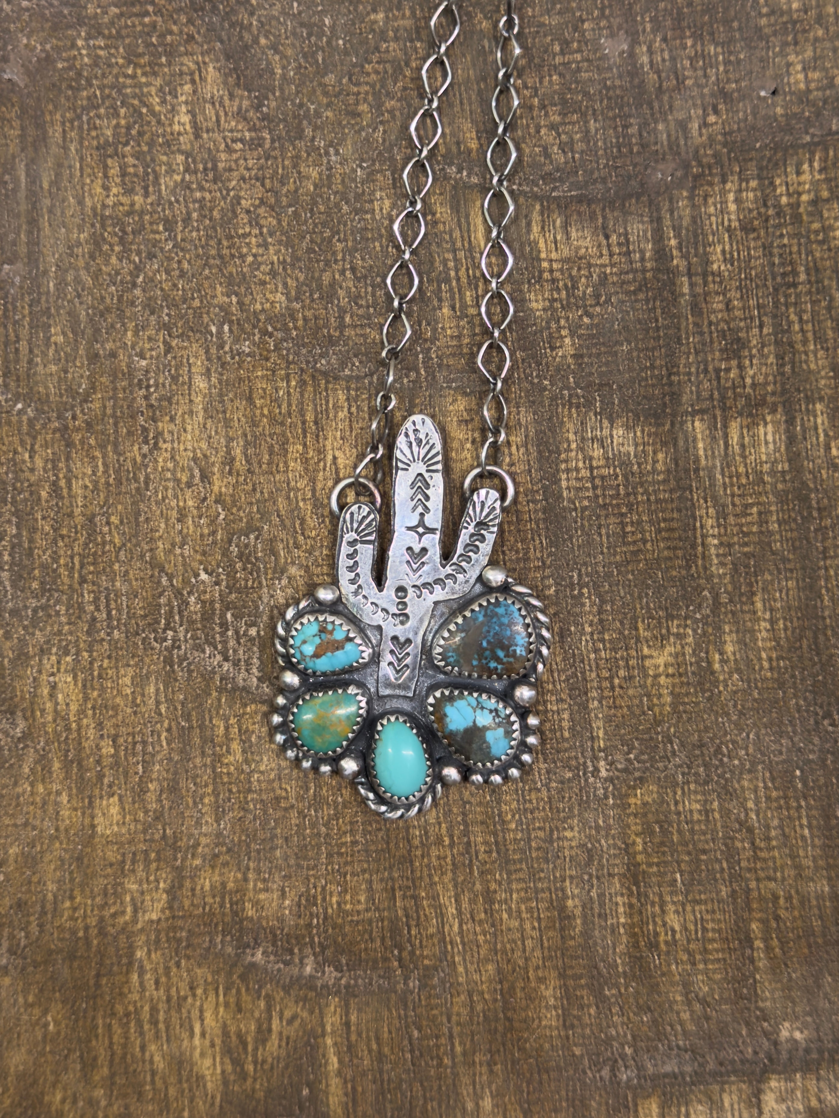 Stamped Cactus & Mix Turquoise Necklace