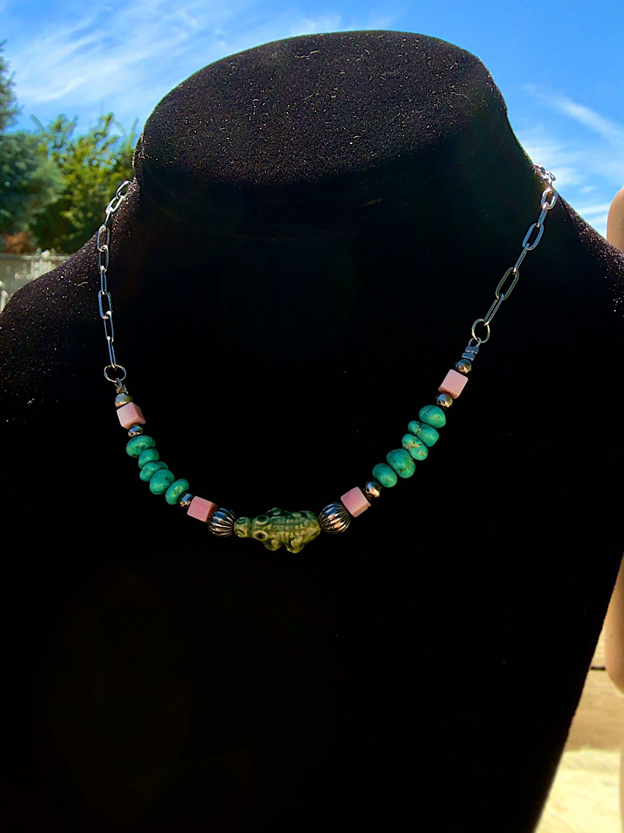 Croc w/ Lone Mountain & Pink Conch Necklace