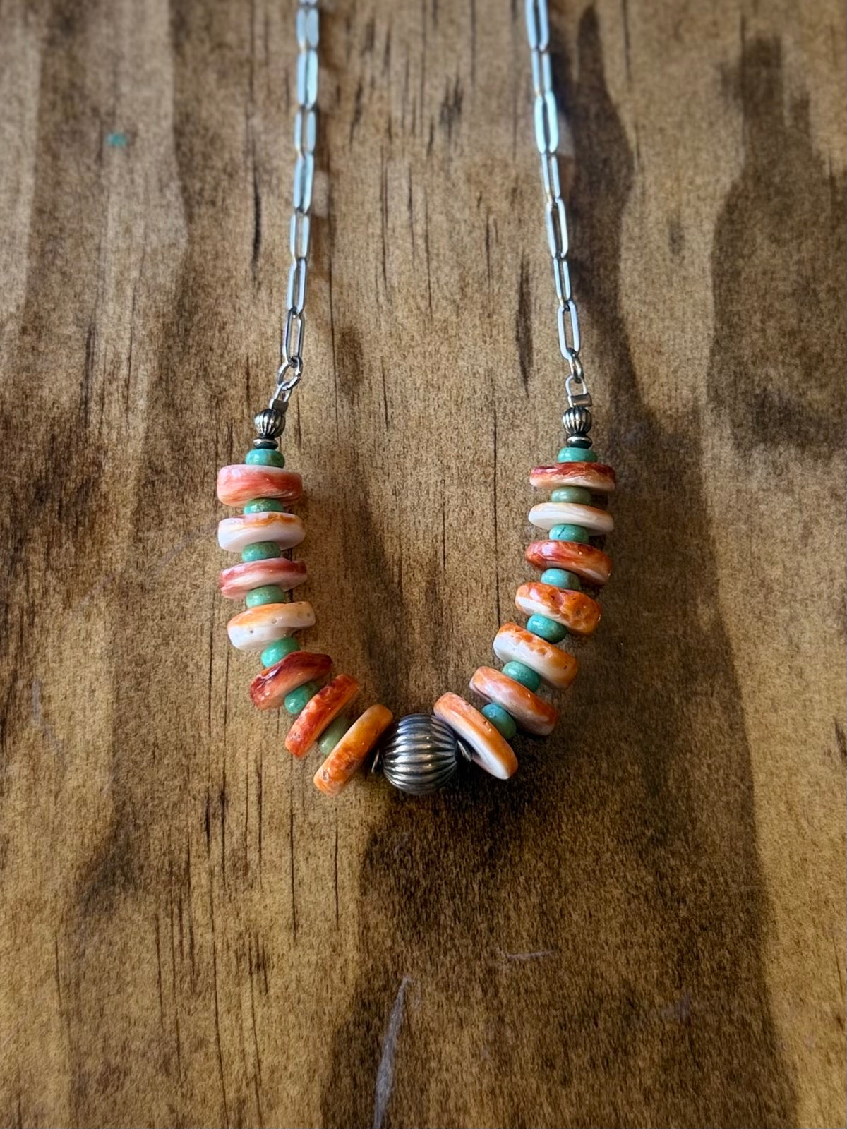 Spiny oyster and Baja turquoise stacker necklace
