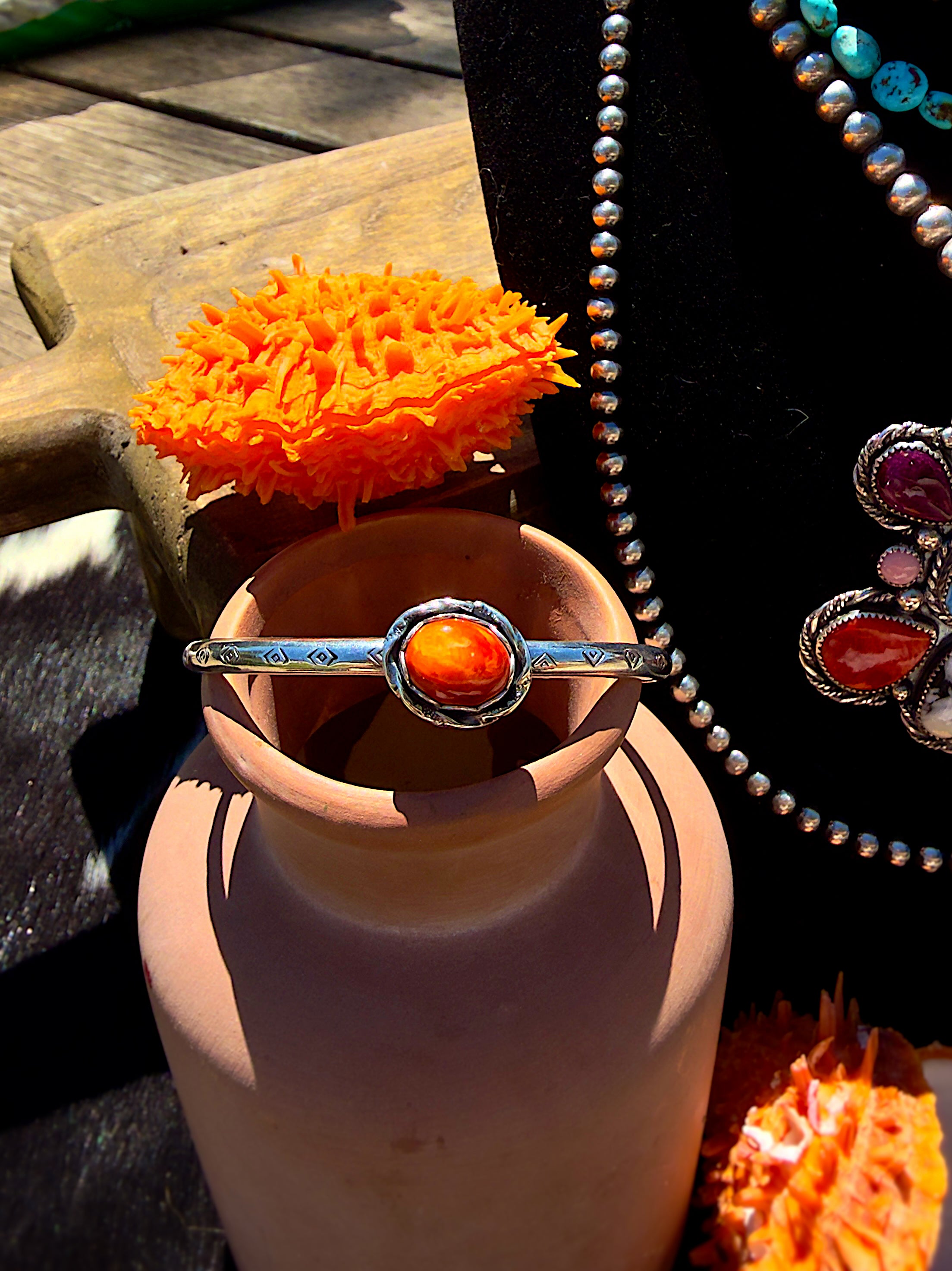 Orange Spiny Oyster Cuff - Stamped Band
