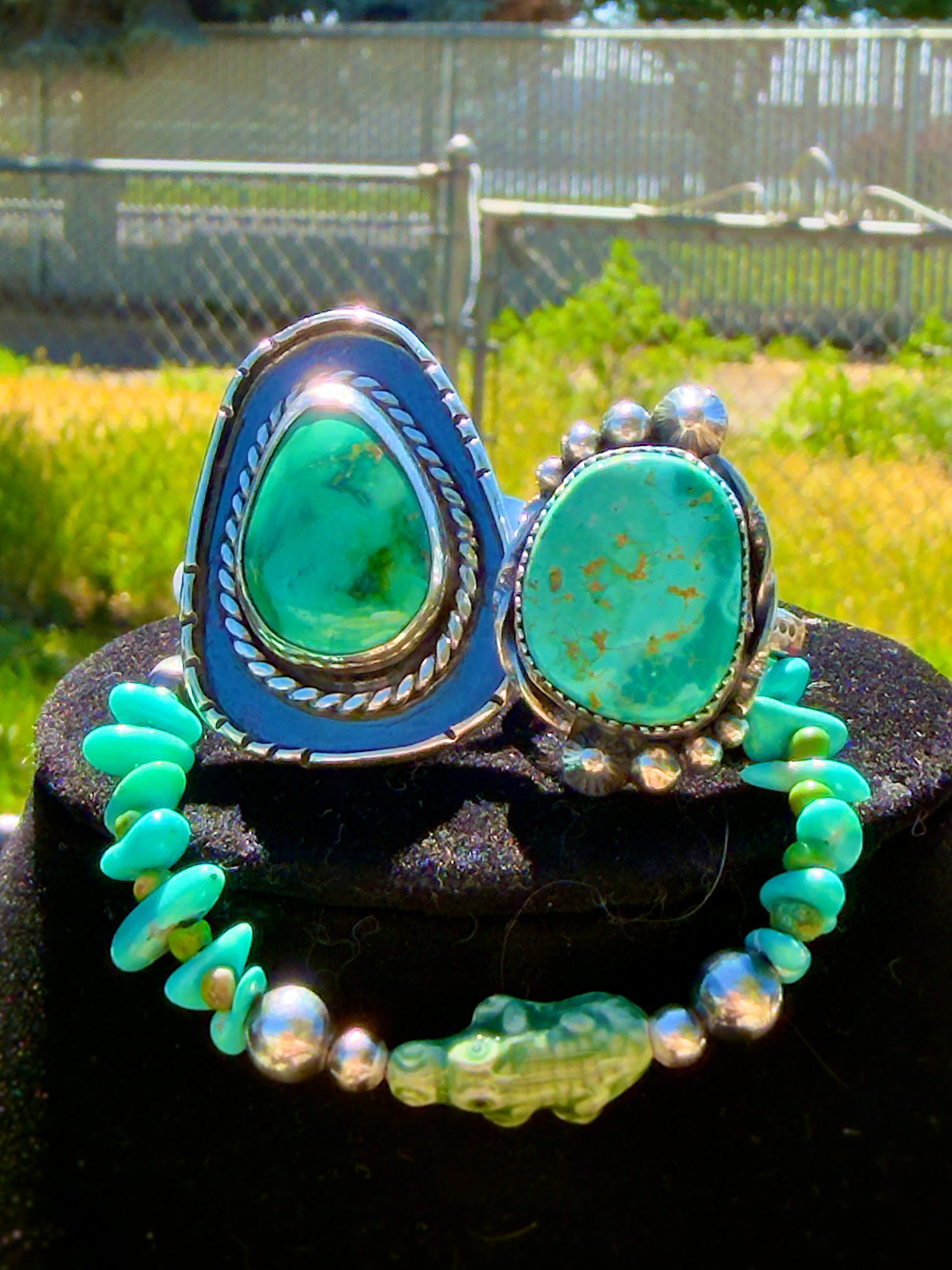 Green Royston Turquoise Ring (Size 11) / Twilly or Wild Rag Slide