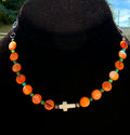 Orange Spiny Oyter & Kingman Cross Necklace