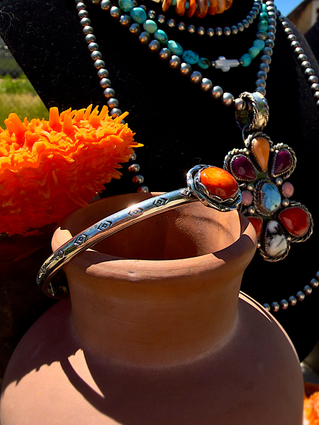 Orange Spiny Oyster Cuff - Stamped Band