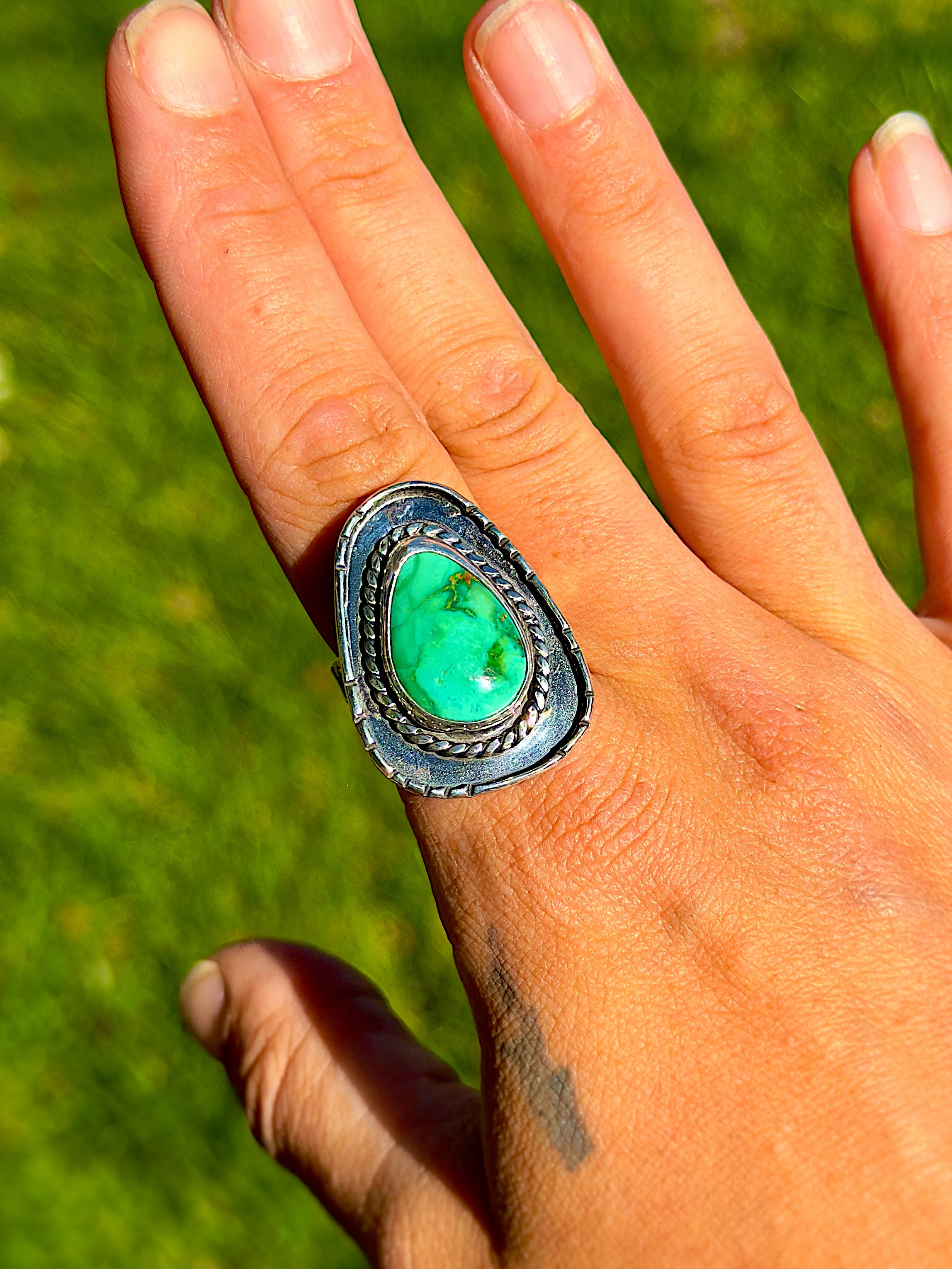 Green Royston Turquoise Ring (Size 11) / Twilly or Wild Rag Slide