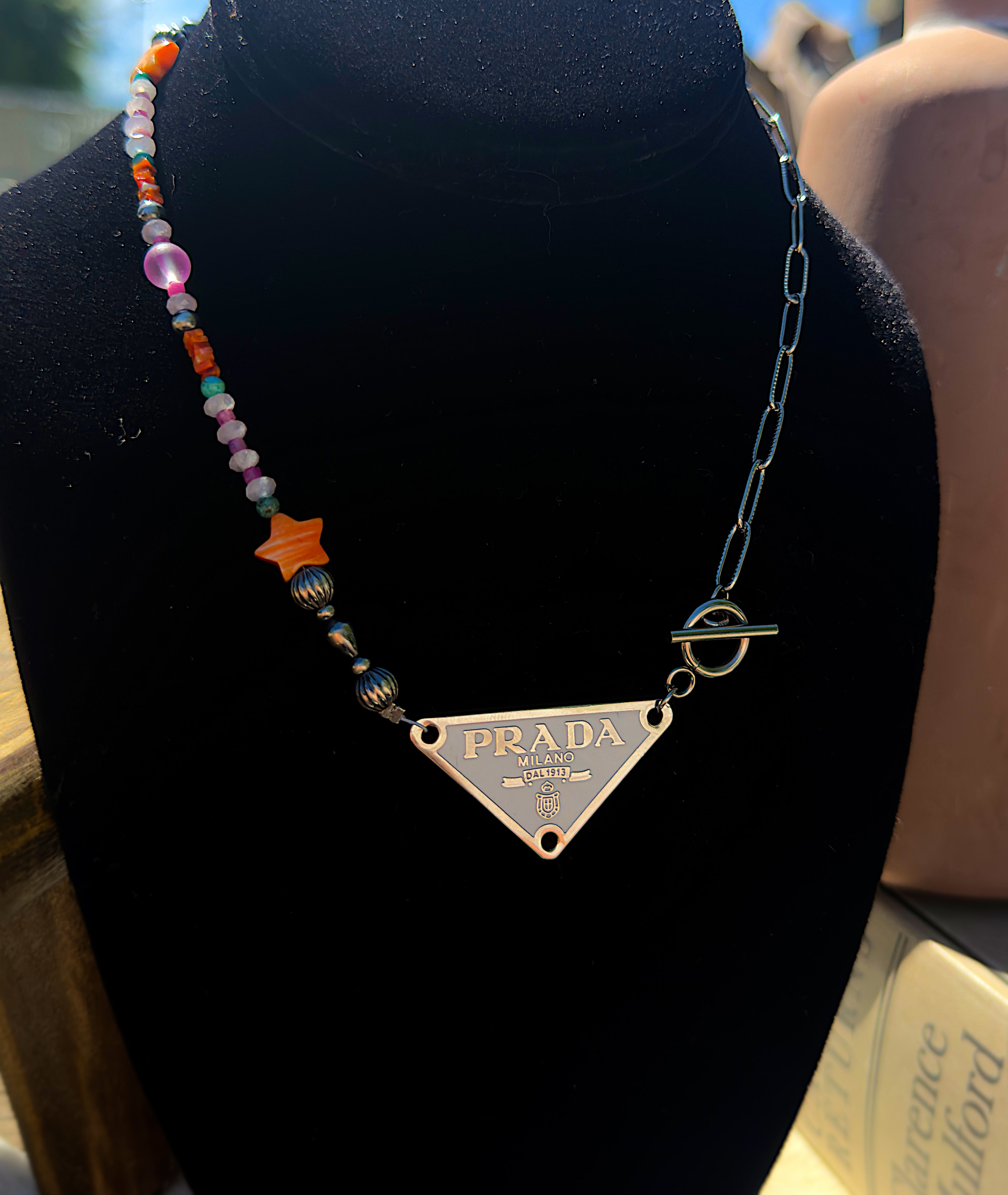 White Prada Toggle Style Choker